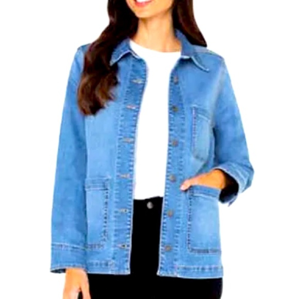 Well Worn Womens Denim Chore Jacket Comfort Stretch Light Blue Sz large 12-14